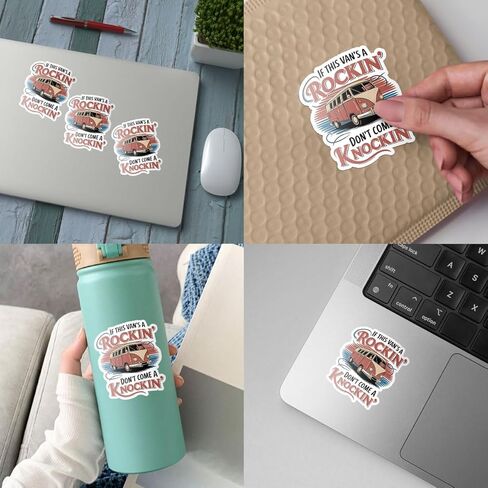 3 Pcs If This Van's a Rockin' Don't Come a Knockin' Sticker, Car Retro Stickers Die-Cut Waterproof Vinyl Sticker for Laptop Phone Window Helmet 3"x3" in Saudi Arabia