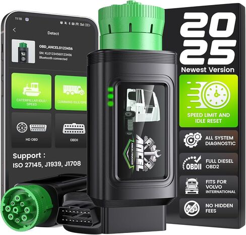ANCEL HD210 ماسح ضوئي للشاحنات الثقيلة يعمل بتقنية البلوتوث، الحد الأقصى للسرعة وإعادة ضبط الخمول لفولفو والمحرك الدولي، أداة تشخيص الماسح الضوئي لجميع أنظمة الديزل HDOBD/OBD2، قارئ رمز تحديث F-Ree مدى الحياة in Saudi Arabia