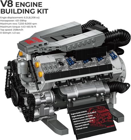 مجموعة نماذج محرك V8 التي تعمل، مجموعة بناء محرك V8 صغيرة قابلة للجمع من MOC مع محرك، ديكور مكتب المنزل، هدية مثالية لعمر 14+ والكبار، متوافقة مع مجموعة ليغو (931 قطعة) in Saudi Arabia