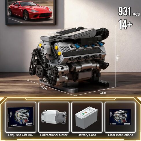 مجموعة نماذج محرك V8 التي تعمل، مجموعة بناء محرك V8 صغيرة قابلة للجمع من MOC مع محرك، ديكور مكتب المنزل، هدية مثالية لعمر 14+ والكبار، متوافقة مع مجموعة ليغو (931 قطعة) in Saudi Arabia