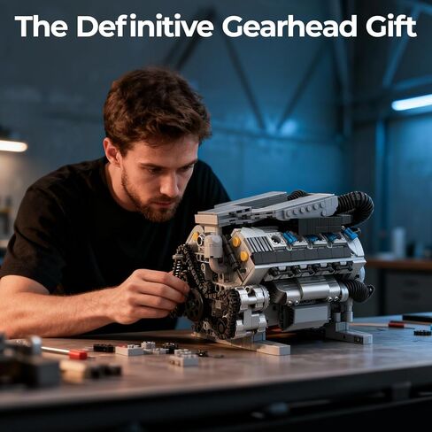 مجموعة نماذج محرك V8 التي تعمل، مجموعة بناء محرك V8 صغيرة قابلة للجمع من MOC مع محرك، ديكور مكتب المنزل، هدية مثالية لعمر 14+ والكبار، متوافقة مع مجموعة ليغو (931 قطعة) in Saudi Arabia