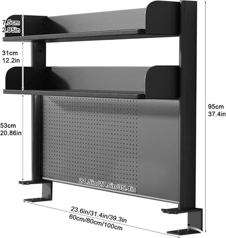 Clamp on Desk Shelf with Pegboard, Black Desktop Bookshelf Organizer Storage Shelves for Home Office Dorm Gaming Desk, Space Saving Tabletop Display Rack Organization (White, 39.3in) in Saudi Arabia