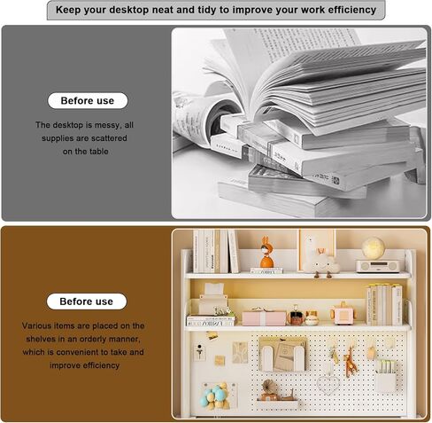 Clamp on Desk Shelf with Pegboard, Black Desktop Bookshelf Organizer Storage Shelves for Home Office Dorm Gaming Desk, Space Saving Tabletop Display Rack Organization (White, 39.3in) in Saudi Arabia