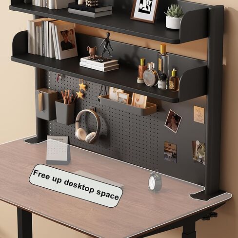 Clamp on Desk Shelf with Pegboard, Black Desktop Bookshelf Organizer Storage Shelves for Home Office Dorm Gaming Desk, Space Saving Tabletop Display Rack Organization (White, 39.3in) in Saudi Arabia