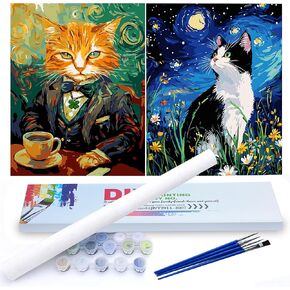 PSENIW Paint by Numbers Kit for Adults Beginners,Cat DIY Acrylic Watercolor Oil Painting Color Box,Starry Night Cat Painting 12" Wx16 L 2 Pack Canvas in Saudi Arabia