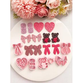 Valentines Polymer Clay Cutters Set- 7Pcs Heart & Love Bow, Bear, Mini Embossed Shapes Clay Earring Cutters, Mini Clay Jewelry Making Tools in Saudi Arabia
