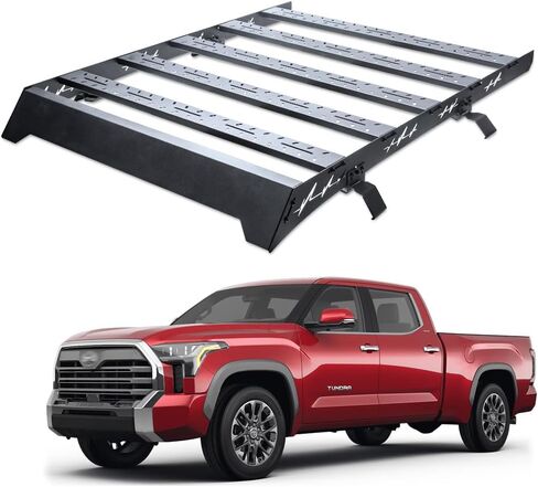 7422440518533 حامل سقف مقاس 63 × 48 بوصة متوافق مع 2022-2025 Toyota Tundra CrewMax (Crew) Cab Black Low Profile Window Frames Cargo Roof سلة الأمتعة مع هدية الرياح in Saudi Arabia