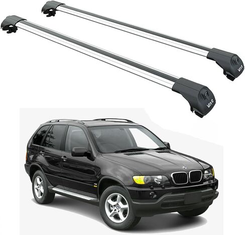 يناسب قضبان السقف BMW X5 المتقاطعة - E70، F15 وG05 مع قضبان السقف المتدفقة (المتكاملة) E53 (السكك الحديدية المرتفعة) غطاء بوزن 330 رطل. قضبان ألومنيوم على شكل حرف T قابلة للقفل بدون مثقاب (أسود، E53(2007-13/قضيب مرتفع)) in Kuwait