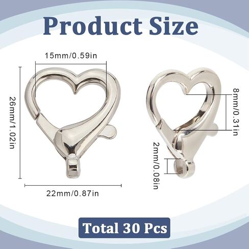 SUNNYCLUE 1 Box 30Pcs Silver Heart Lobster Clasp Metal Claw Clasps Bulk Alloy Love Hearts Shaped Fastener Curved Lanyard Snap Swivel Clasp for Jewelry Making Bracelet Necklace DIY Crafts Accessories in Saudi Arabia