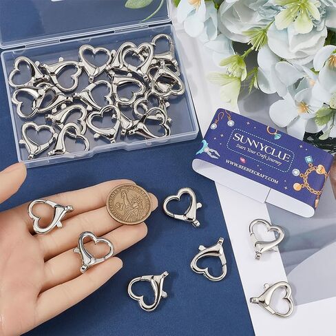 SUNNYCLUE 1 Box 30Pcs Silver Heart Lobster Clasp Metal Claw Clasps Bulk Alloy Love Hearts Shaped Fastener Curved Lanyard Snap Swivel Clasp for Jewelry Making Bracelet Necklace DIY Crafts Accessories in Saudi Arabia