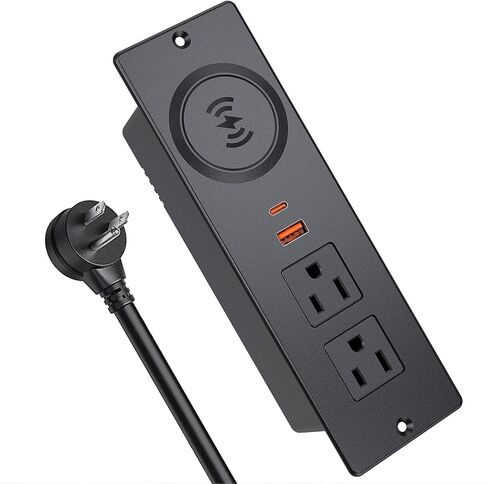 شريط طاقة مجوف مع PD 65 وات USB C، شريط طاقة مثبت على السطح مع 3 منافذ و4 منافذ USB، منفذ أثاث مع كابل توصيل مسطح 2 متر لطاولة أريكة جانبية، أسود in Kuwait