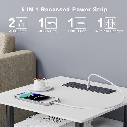 شريط طاقة مجوف مع PD 65 وات USB C، شريط طاقة مثبت على السطح مع 3 منافذ و4 منافذ USB، منفذ أثاث مع كابل توصيل مسطح 2 متر لطاولة أريكة جانبية، أسود in Kuwait