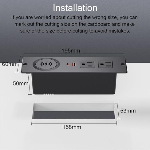 شريط طاقة مجوف مع PD 65 وات USB C، شريط طاقة مثبت على السطح مع 3 منافذ و4 منافذ USB، منفذ أثاث مع كابل توصيل مسطح 2 متر لطاولة أريكة جانبية، أسود in Kuwait