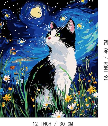 PSENIW Paint by Numbers Kit for Adults Beginners,Cat DIY Acrylic Watercolor Oil Painting Color Box,Starry Night Cat Painting 12" Wx16 L 2 Pack Canvas in Saudi Arabia