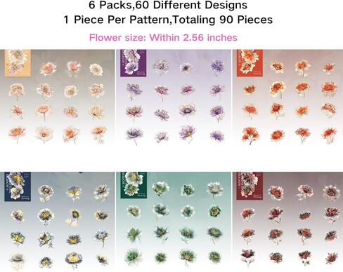 90pcs Watercolor Floral Scrapbook Stickers Set, Transparent PET Vintage Flower Stickers Decals with Smudge Effect for Journaling, Planners, Card Making, DIY Crafts and Scrapbooking in Saudi Arabia