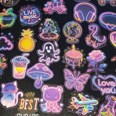 50Pcs Neon Stickers - Cool Graffiti Decals for Water Bottle, Suitcase, Bicycle, Notebooks, Scrapbooking, Ideal for DIY Craft & Classroom Reward in Saudi Arabia