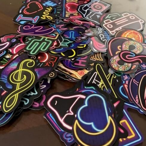 50Pcs Neon Stickers - Cool Graffiti Decals for Water Bottle, Suitcase, Bicycle, Notebooks, Scrapbooking, Ideal for DIY Craft & Classroom Reward in Saudi Arabia