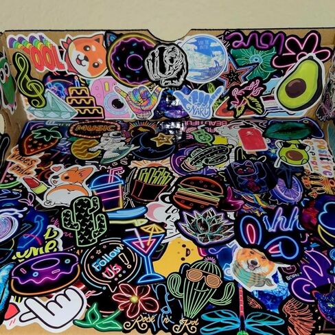 50Pcs Neon Stickers - Cool Graffiti Decals for Water Bottle, Suitcase, Bicycle, Notebooks, Scrapbooking, Ideal for DIY Craft & Classroom Reward in Saudi Arabia