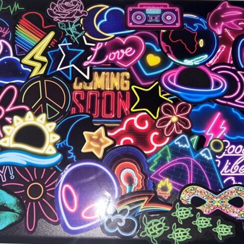 50Pcs Neon Stickers - Cool Graffiti Decals for Water Bottle, Suitcase, Bicycle, Notebooks, Scrapbooking, Ideal for DIY Craft & Classroom Reward in Saudi Arabia