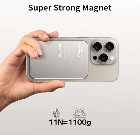 MOMAX Magnetic Power Bank 10000mAh, Magnetic Enhancement Wireless Portable Charger, Wired 20W Fast Charging Battery Pack, Compatible with Magsafe, iPhone 15/14/13/12 Series, USB C Cable Included in Kuwait