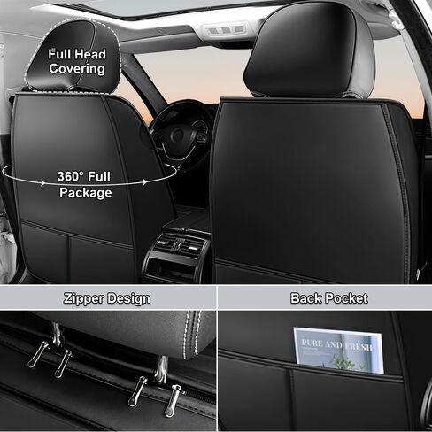 أغطية مقاعد السيارة Kaiweiqin متوافقة مع Honda Accord 1999-2025، واقيات مقاعد جلد نابا مقاومة للخدش (مجموعة كاملة مع وسادة، أسود) in Kuwait