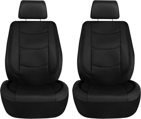FH Group Full Set of Faux Leather Car Seat Cover Combo with Matching Carpet Floor Mats - Universal Fit, Low Back Seat Covers, Airbag Compatible Covers, Split Bench Rear Seat Cover for SUV, Sedan,Black in Saudi Arabia