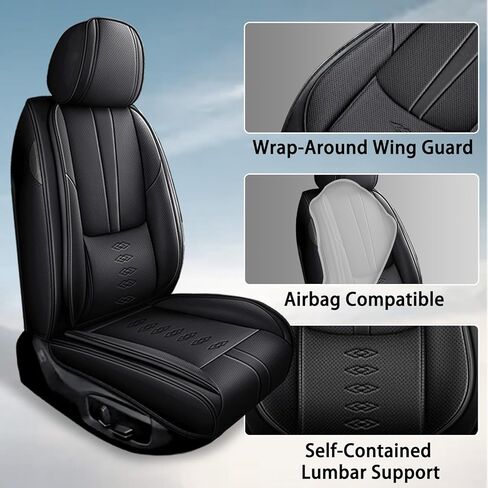 أغطية مقاعد السيارة مقعدين مناسبان لسيارة Ford Transit-150 2015-2024 2025، أغطية مقاعد جلدية مقاومة للماء، متوافقة مع الوسائد الهوائية، مجموعات داخلية لحماية مقاعد السيارة (المجموعة الأمامية، أسود ورمادي) in Saudi Arabia