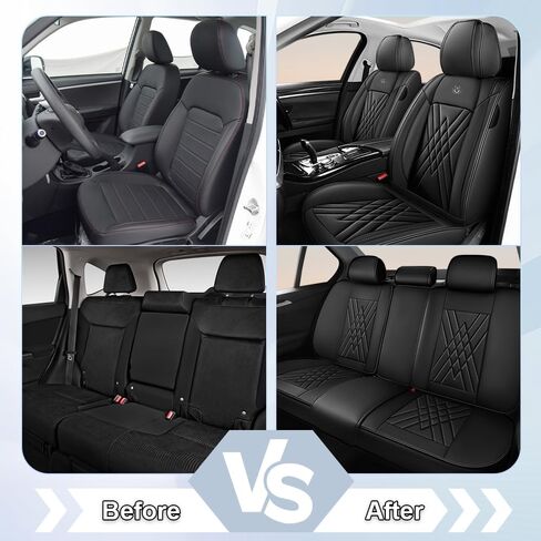 أغطية مقاعد السيارة Kaiweiqin متوافقة مع Honda Accord 1999-2025، واقيات مقاعد جلد نابا مقاومة للخدش (مجموعة كاملة مع وسادة، أسود) in Kuwait