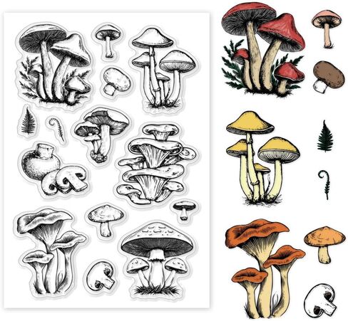 1 Sheet Clear Stamp, Mushroom Retro Rubber Clear Stamps Transparent Silicone Stamps Seal for DIY Scrapbooking Card Making Decoration, 6.3x4.3 Inches in Saudi Arabia