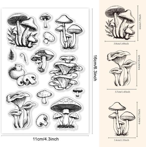 1 Sheet Clear Stamp, Mushroom Retro Rubber Clear Stamps Transparent Silicone Stamps Seal for DIY Scrapbooking Card Making Decoration, 6.3x4.3 Inches in Saudi Arabia