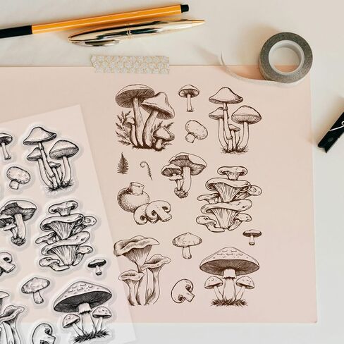 1 Sheet Clear Stamp, Mushroom Retro Rubber Clear Stamps Transparent Silicone Stamps Seal for DIY Scrapbooking Card Making Decoration, 6.3x4.3 Inches in Saudi Arabia