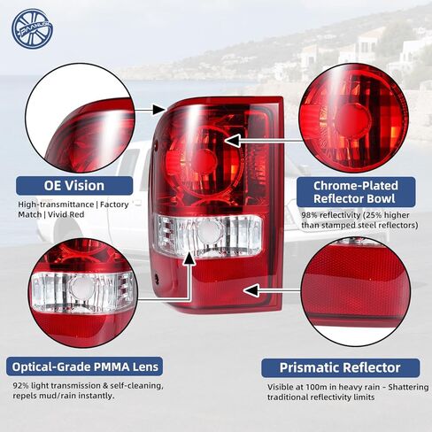 Tail Light Assembly for 2001-2011 Ford Ranger (Excl. STX) | Direct Fit OE Replacement | Driver & Passenger Pair | No Bulbs/Harness (OE Red) in Saudi Arabia
