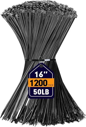 Zip Ties, RAZCC 1200pcs Black Cable Zip Ties 16 Inch, Heavy Duty Plastic Wire Ties with 70lb Tensile Strength, Self-Locking Black Nylon Tie Wraps for Indoor and Outdoor in Saudi Arabia