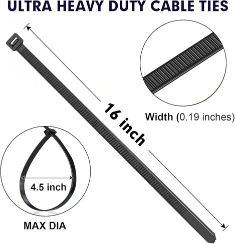 Zip Ties, RAZCC 1200pcs Black Cable Zip Ties 16 Inch, Heavy Duty Plastic Wire Ties with 70lb Tensile Strength, Self-Locking Black Nylon Tie Wraps for Indoor and Outdoor in Saudi Arabia