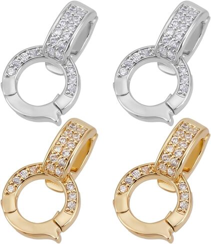 Beebeecraft 12 قطعة 2 لون مشابك مزدوجة الكفالة 18 قيراط نحاس مطلي بالذهب 15x9x6 مم مكعب زركونيا قابل للطي على المشابك موصل موسع لصنع المجوهرات وقلادة وسوار DIY Craft (ذهبي فضي) in Saudi Arabia