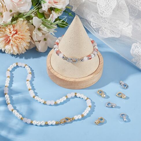 Beebeecraft 12 قطعة 2 لون مشابك مزدوجة الكفالة 18 قيراط نحاس مطلي بالذهب 15x9x6 مم مكعب زركونيا قابل للطي على المشابك موصل موسع لصنع المجوهرات وقلادة وسوار DIY Craft (ذهبي فضي) in Saudi Arabia