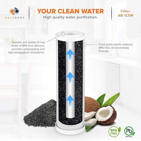 Aquaboon 5 Micron Water Filter 10 x 2.5 - Sediment & CTO Carbon Filter Set of 3 - Whole House Water Filter Replacement Cartridge Compatible with WHKF-WHWC, WFPFC8002, AP110, AP101T, WHKF-GD05 in Saudi Arabia