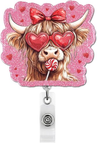 Valentine Highland Cow Badge Reel, Funny and Cute Badge Retractable Clip for Women Men Couple Lover, Gifts for Valentine Anniversary in Saudi Arabia