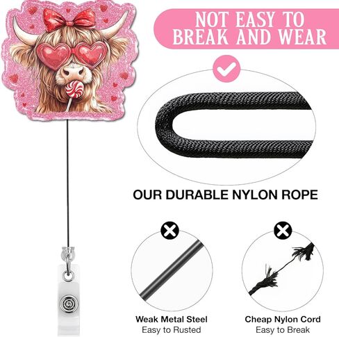 Valentine Highland Cow Badge Reel, Funny and Cute Badge Retractable Clip for Women Men Couple Lover, Gifts for Valentine Anniversary in Saudi Arabia