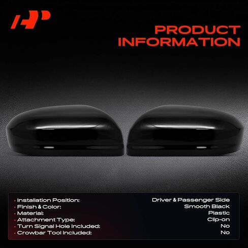 A-Premium 2 PCS Driver and Passenger Side Rearview Mirror Covers Caps - Compatible with Honda Civic 2014-2015 - Smooth Black, Without Turn Signal Hole in Saudi Arabia