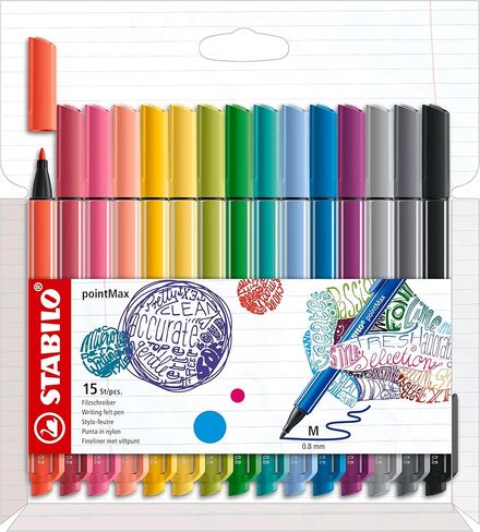 STABILO Nylon Tip Writing Pen pointMax - Wallet of 15 - Assorted Colors in Saudi Arabia