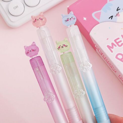 4 Pcs Cute Erasable Gel Pens Cat Retractable Pens Cartoon Kitten Erasable Pen 0.5mm Blue Ink Writing Pen for Women Girls Boys Office School Supplies (Erasable Pens-Blue Ink) in Saudi Arabia