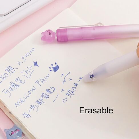4 Pcs Cute Erasable Gel Pens Cat Retractable Pens Cartoon Kitten Erasable Pen 0.5mm Blue Ink Writing Pen for Women Girls Boys Office School Supplies (Erasable Pens-Blue Ink) in Saudi Arabia