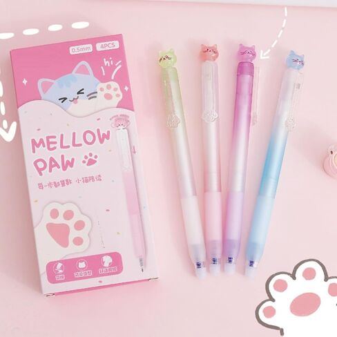 4 Pcs Cute Erasable Gel Pens Cat Retractable Pens Cartoon Kitten Erasable Pen 0.5mm Blue Ink Writing Pen for Women Girls Boys Office School Supplies (Erasable Pens-Blue Ink) in Saudi Arabia