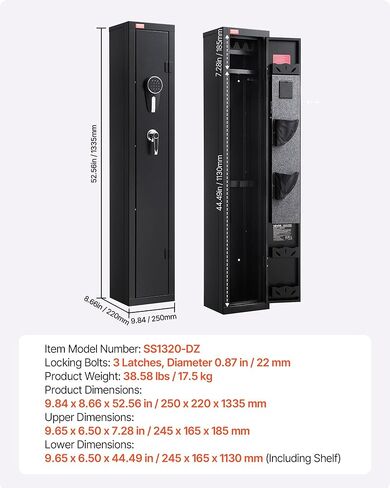 VEVOR Gun Safe, Heavy Duty Cold-Rolled Steel Fireproof Rifle Cabinet with Digital Keypad & Key, Large Long Gun Cabinet with Magazine and LED Lighting, Adjustable Racks for Rifles, Pistols, Shotgun in Saudi Arabia