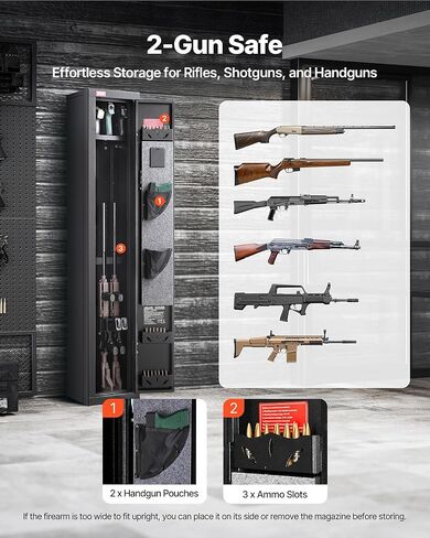 VEVOR Gun Safe, Heavy Duty Cold-Rolled Steel Fireproof Rifle Cabinet with Digital Keypad & Key, Large Long Gun Cabinet with Magazine and LED Lighting, Adjustable Racks for Rifles, Pistols, Shotgun in Saudi Arabia