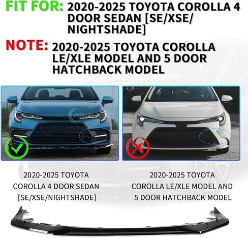Archaic Front Bumper Lip Spoiler Compatible for 2020-2025 Toyota Corolla 4 Door Sedan [SE/XSE/Nightshade],Splitter Under Chin Spoiler Body Kit Corolla Accessories（NOT Fit LE Or XLE Model.） in Saudi Arabia