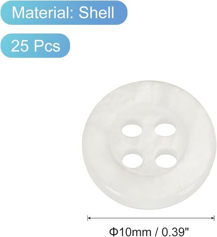 uxcell 25 Pcs Natural Shell Buttons, 4 Hole Mother of Pearl Buttons 12mm Sewing Craft Button for Shirt Sewing DIY Crafts Decoration, Bright White in Saudi Arabia
