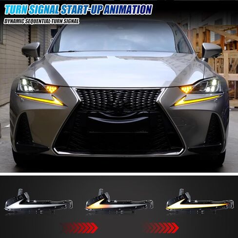 ملحق جديد متوافق مع Lexus IS250 IS350 IS200t IS300 2014 2015 2016 ضوء تشغيل نهاري LED كامل مع مجموعة DRL للرسوم المتحركة الديناميكية المتسلسلة [غير مناسب 2017-2020 IS] in Saudi Arabia