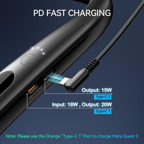 NEWDERY Battery Pack for Oculus Quest 2, 10000mAh Hanging Neck Power Bank for Extra 6-8H Playtime, PD Fast Charger for Meta Quest 1/2 / 3 / Pro, Pico 4/4 Pro, HTC Vive, PSVR 2 in Kuwait